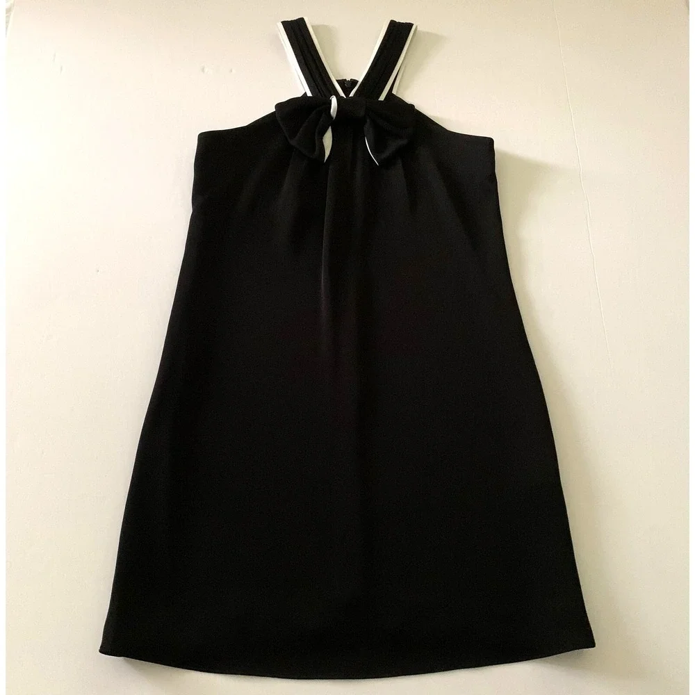 Shoshanna Anda Bow Halter‎ Dress sz 0 00 2 XS Black White Statement